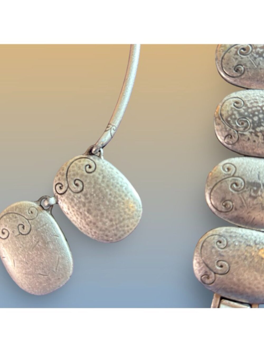 Brighton Silver-Toned Hammered Metal Necklace & Bracelet Jewelry Set With Swirl - Picture 5 of 15